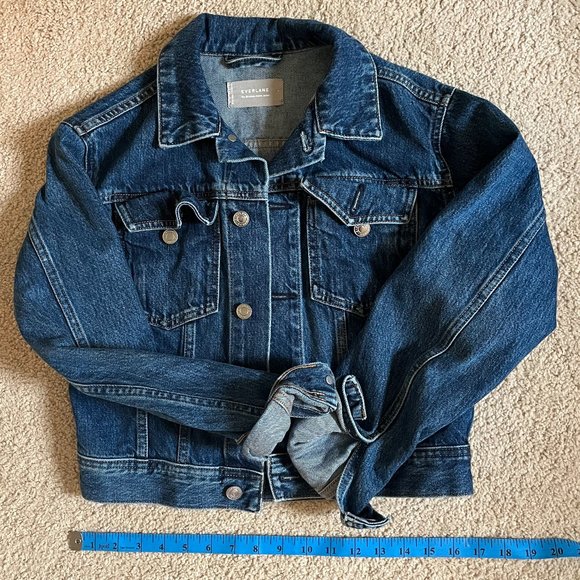 Everlane "Shrunken Denim Jacket" | Dark Indigo Cropped Jean Jacket | Size Small - Picture 2 of 12